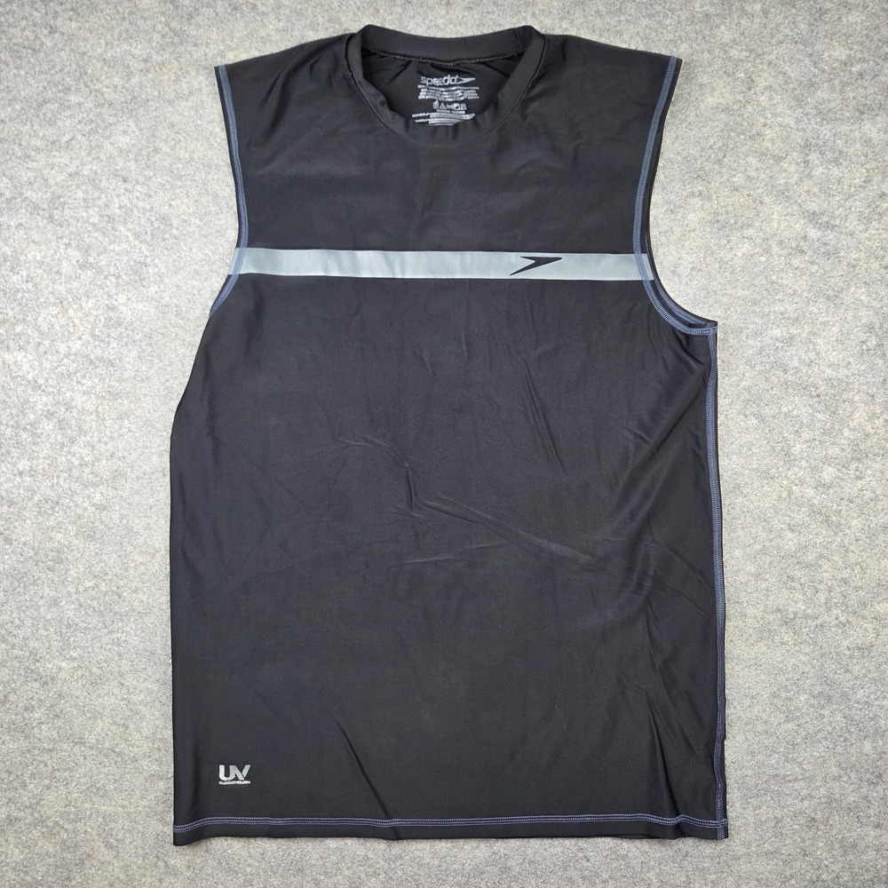 Speedo Swim Shirt Mens XL Black Sleeveless Rash Guard UV Block The Burn Top